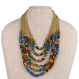 Cara N.Y. Womens Multicolor Fabric & Gold Tone Six-Strand Statement Necklace